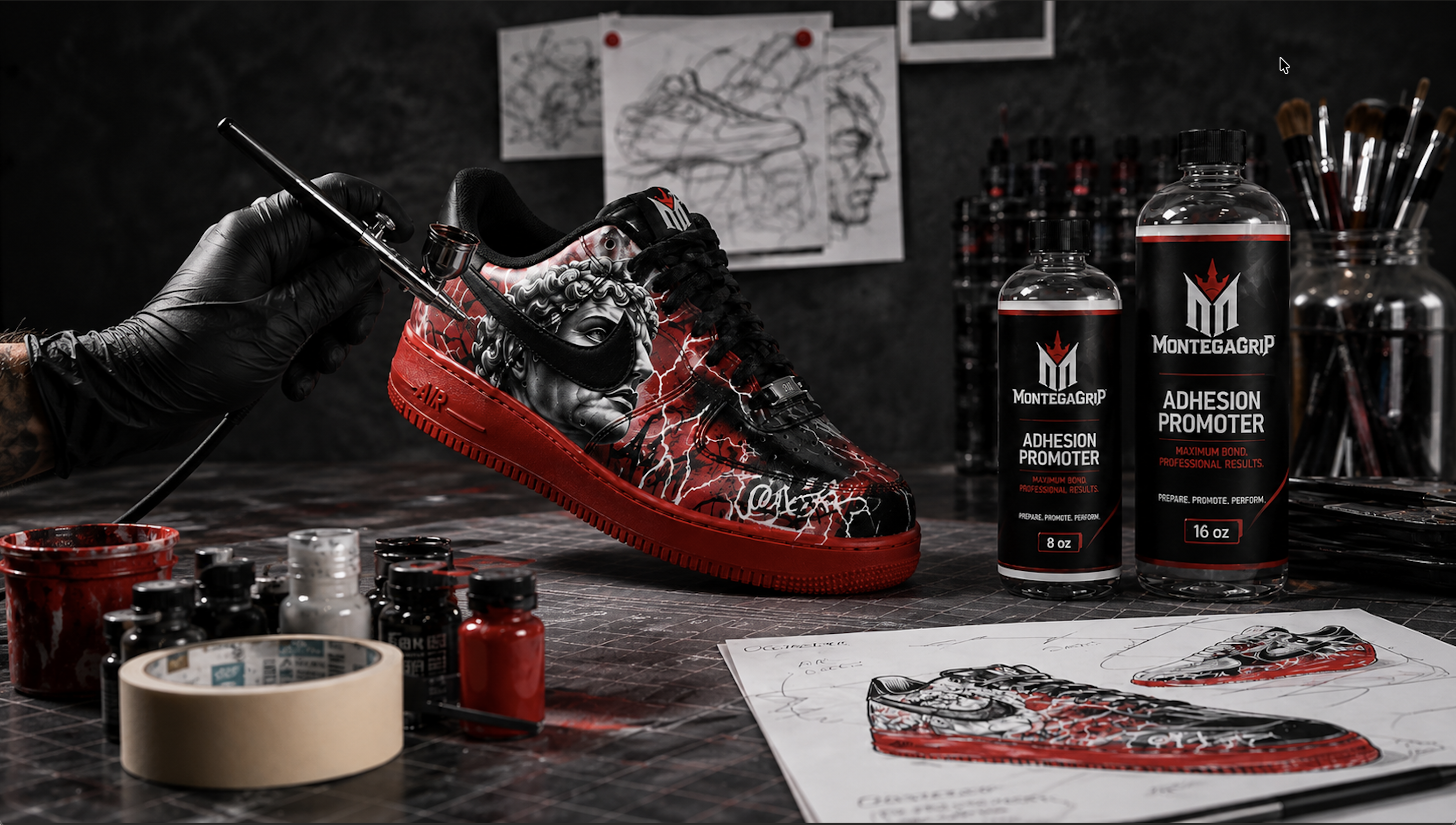 MontegaGrip adhesion promoter for custom sneaker and footwear painting